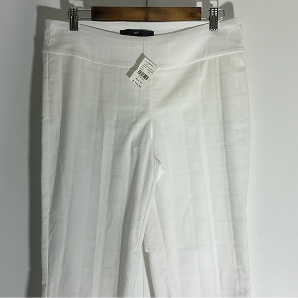 Up! Pull On Slimming White Square Jacquard Wide Waistband Straight Leg Pant 12. - Picture 14 of 16